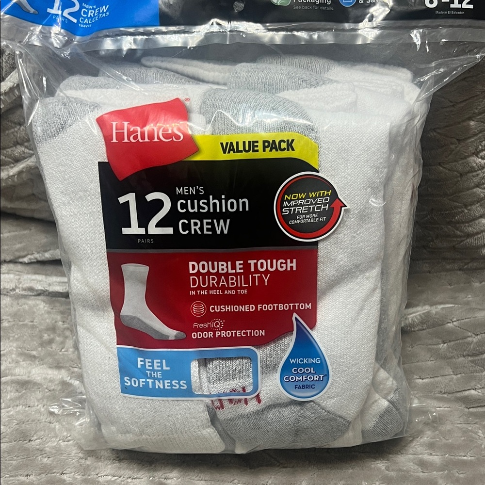 Hanes Men's White Cushion Crew Athletic Socks Value Pack